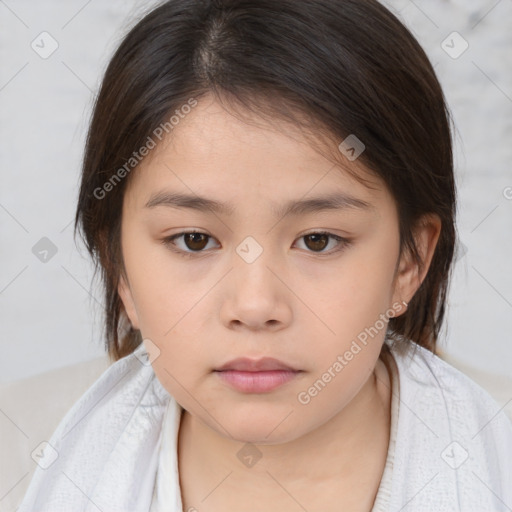 Neutral white child female with medium  brown hair and brown eyes