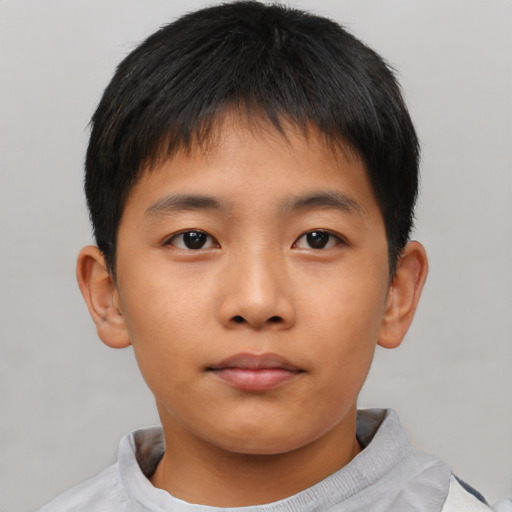 Neutral asian child male with short  brown hair and brown eyes