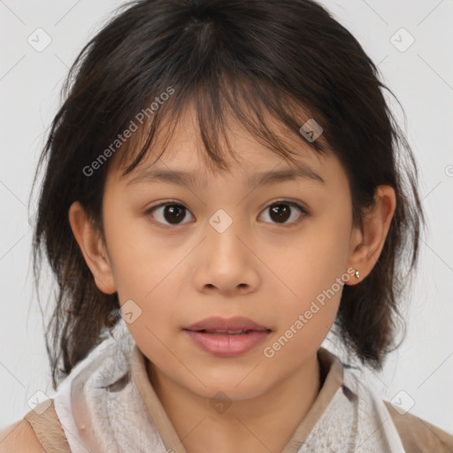 Neutral white child female with medium  brown hair and brown eyes