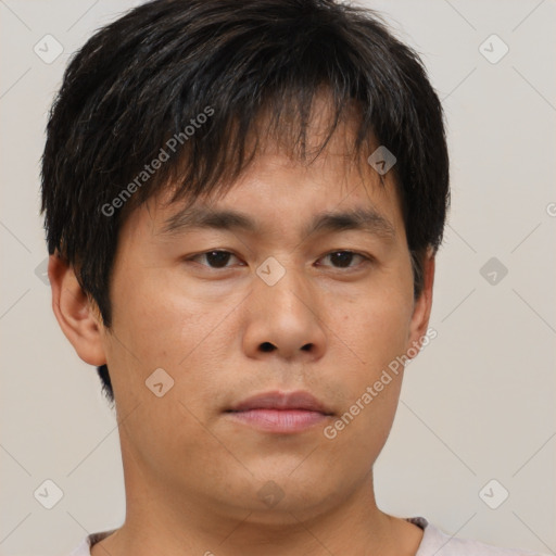 Neutral asian young-adult male with short  brown hair and brown eyes