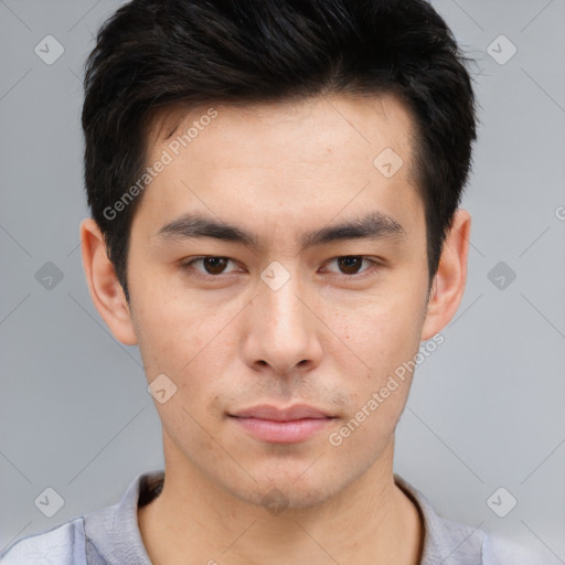 Neutral asian young-adult male with short  brown hair and brown eyes