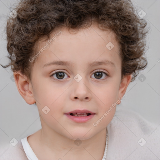 Neutral white child female with short  brown hair and brown eyes