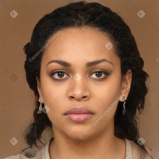 Neutral black young-adult female with long  black hair and brown eyes