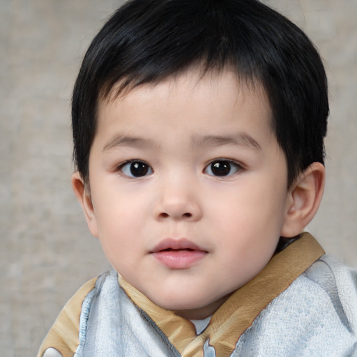 Neutral asian child male with short  brown hair and brown eyes