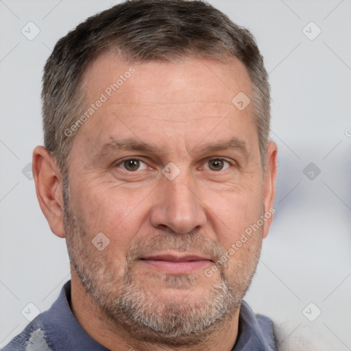 Neutral white adult male with short  brown hair and brown eyes