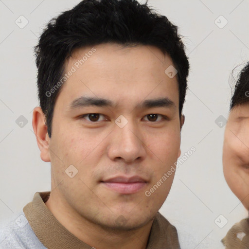 Neutral asian young-adult male with short  black hair and brown eyes