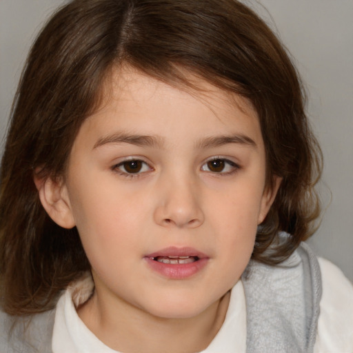 Neutral white child female with medium  brown hair and brown eyes