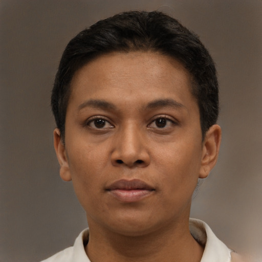 Neutral asian young-adult male with short  brown hair and brown eyes