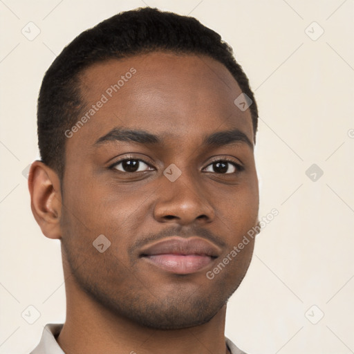 Neutral black young-adult male with short  brown hair and brown eyes