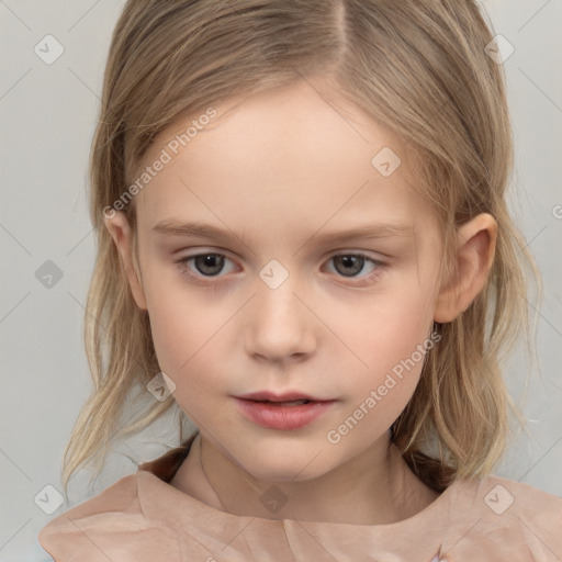 Neutral white child female with medium  brown hair and brown eyes