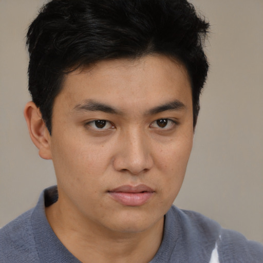 Neutral asian young-adult male with short  brown hair and brown eyes