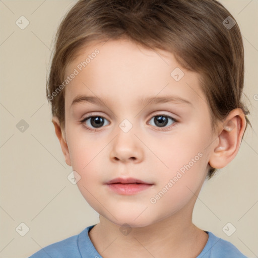 Neutral white child female with short  brown hair and brown eyes