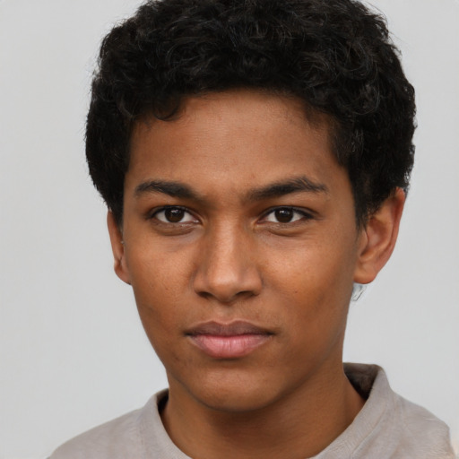 Neutral black young-adult male with short  brown hair and brown eyes