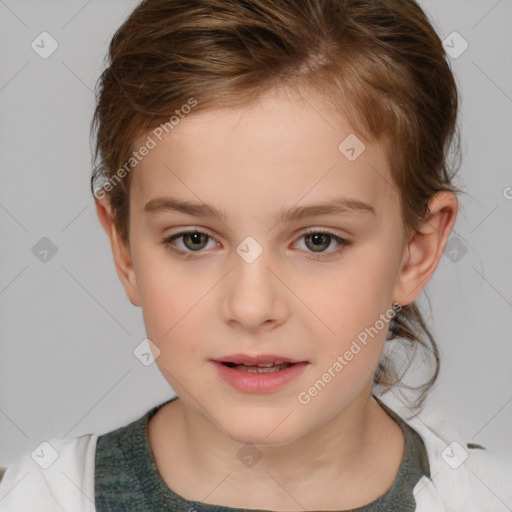 Neutral white child female with medium  brown hair and brown eyes