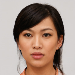 Neutral asian young-adult female with medium  black hair and brown eyes