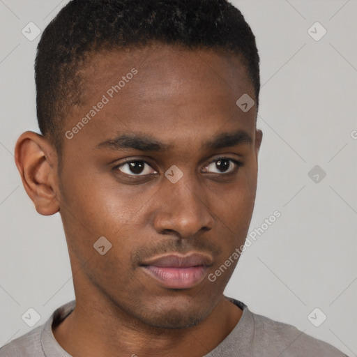 Neutral black young-adult male with short  brown hair and brown eyes