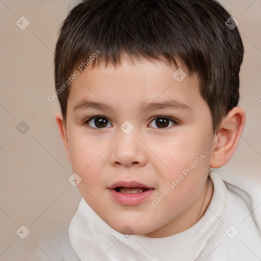 Joyful white child male with short  brown hair and brown eyes