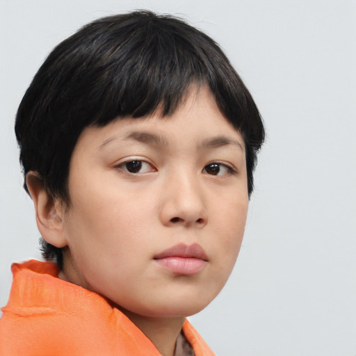 Neutral asian child female with short  brown hair and brown eyes