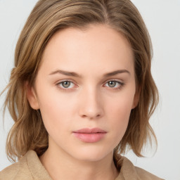 Neutral white young-adult female with medium  brown hair and grey eyes