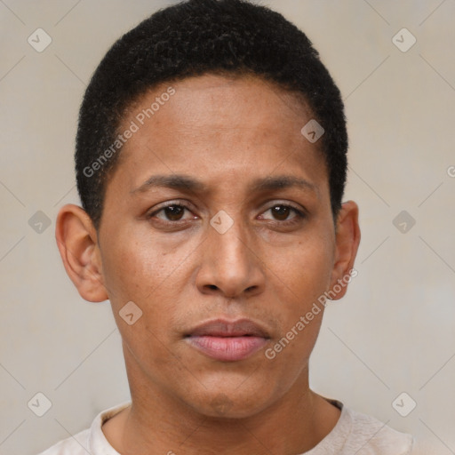 Neutral black young-adult male with short  brown hair and brown eyes