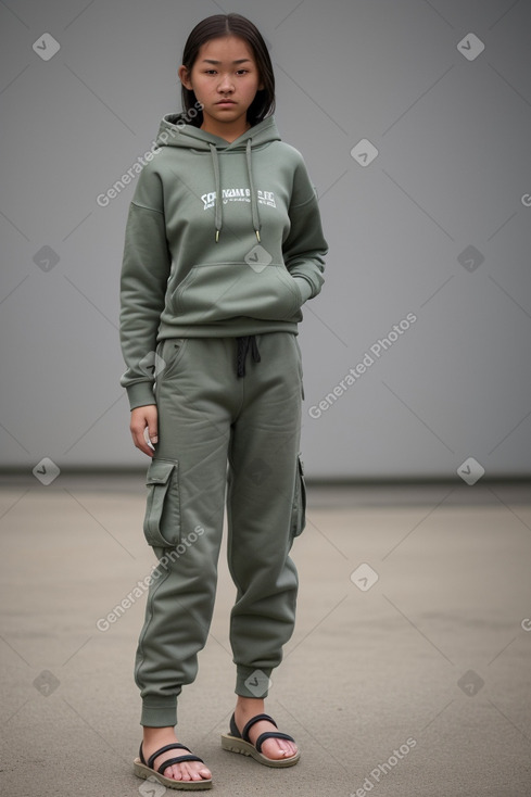 Mongolian teenager female with  gray hair