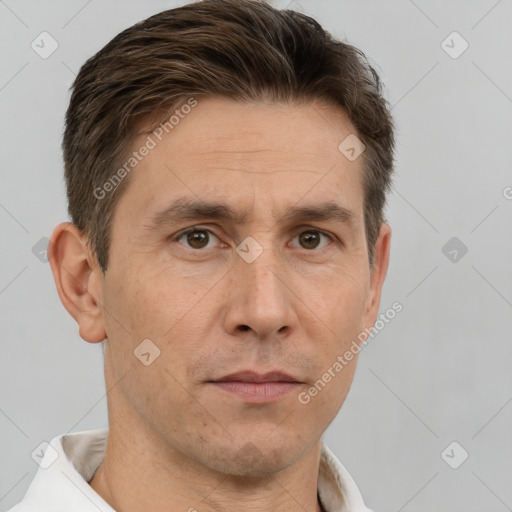 Neutral white adult male with short  brown hair and brown eyes