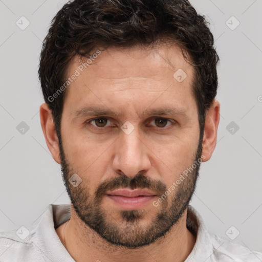 Neutral white adult male with short  brown hair and brown eyes