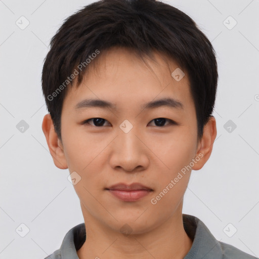 Neutral asian young-adult male with short  brown hair and brown eyes