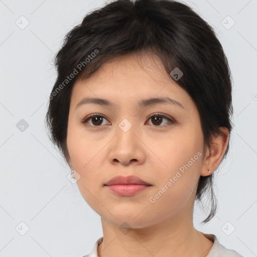 Neutral asian young-adult female with medium  brown hair and brown eyes