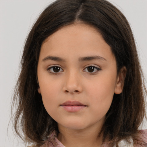 Neutral white child female with long  brown hair and brown eyes