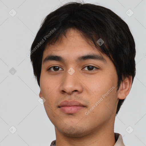 Neutral asian young-adult male with short  black hair and brown eyes