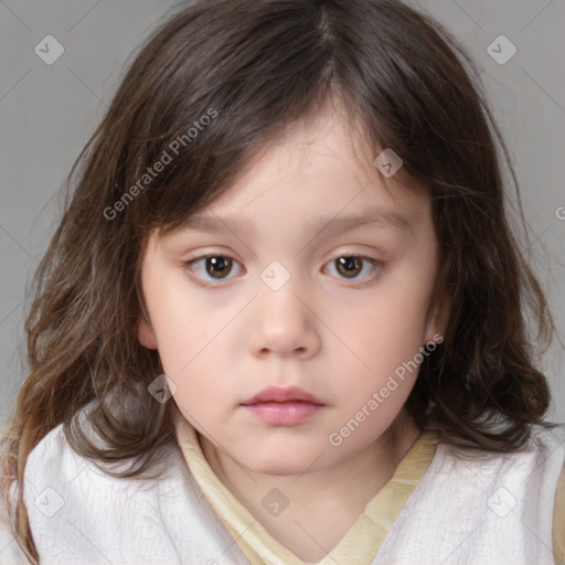 Neutral white child female with medium  brown hair and brown eyes