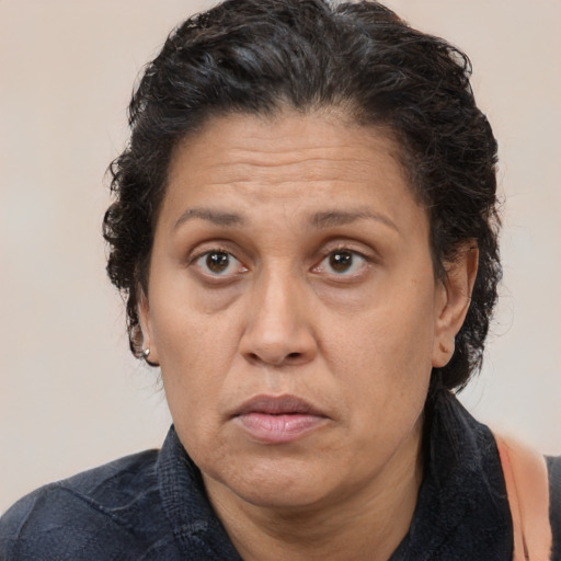 Neutral white adult female with short  brown hair and brown eyes