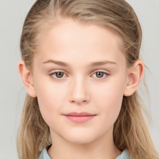 Neutral white child female with long  brown hair and grey eyes