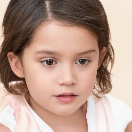 Neutral white child female with medium  brown hair and brown eyes