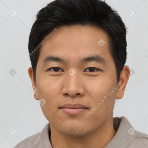 Neutral asian young-adult male with short  brown hair and brown eyes