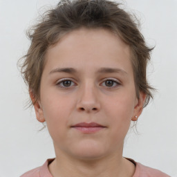 Neutral white young-adult female with short  brown hair and brown eyes