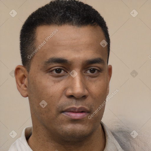 Neutral latino young-adult male with short  brown hair and brown eyes