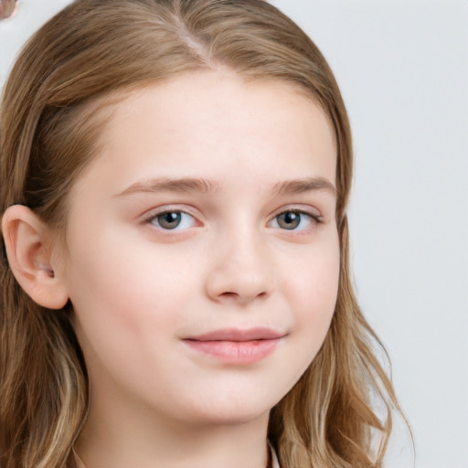 Neutral white child female with long  brown hair and blue eyes