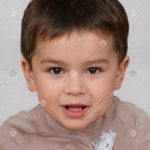 Joyful white child male with short  brown hair and brown eyes