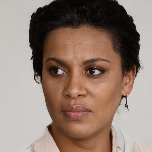 Neutral black young-adult female with short  brown hair and brown eyes