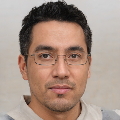 Neutral white adult male with short  brown hair and brown eyes