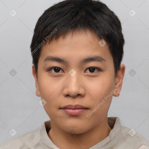 Neutral asian young-adult male with short  brown hair and brown eyes
