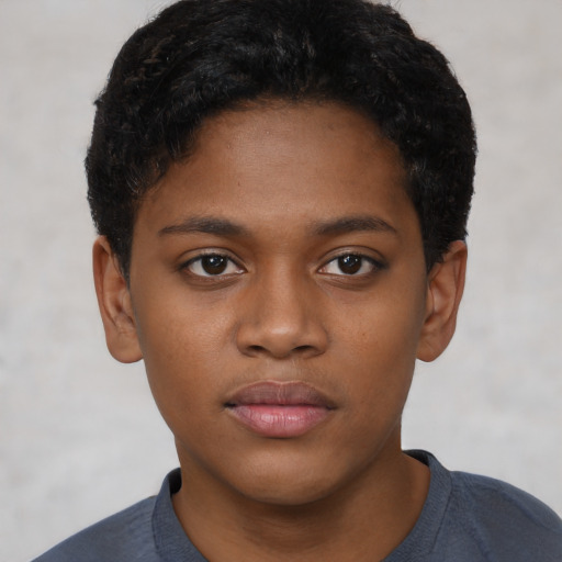 Neutral black young-adult female with short  brown hair and brown eyes