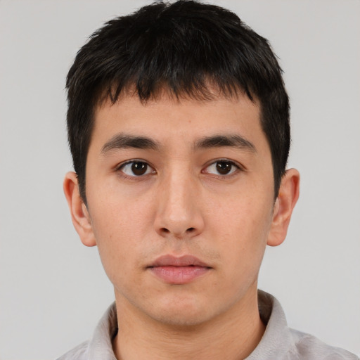 Neutral asian young-adult male with short  brown hair and brown eyes