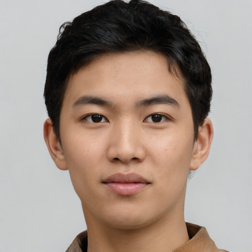 Neutral asian young-adult male with short  brown hair and brown eyes