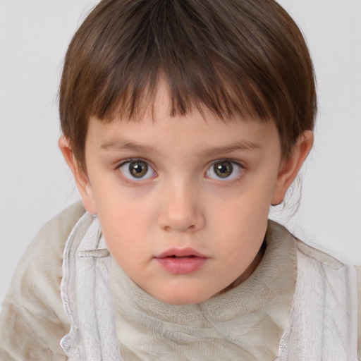 Neutral white child female with short  brown hair and brown eyes