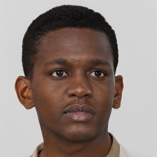 Neutral black young-adult male with short  brown hair and brown eyes