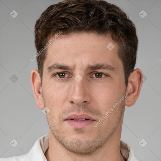 Neutral white adult male with short  brown hair and brown eyes