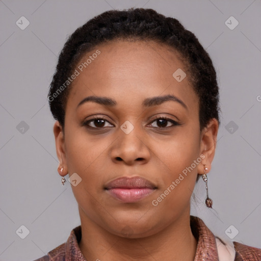 Neutral black young-adult female with short  brown hair and brown eyes